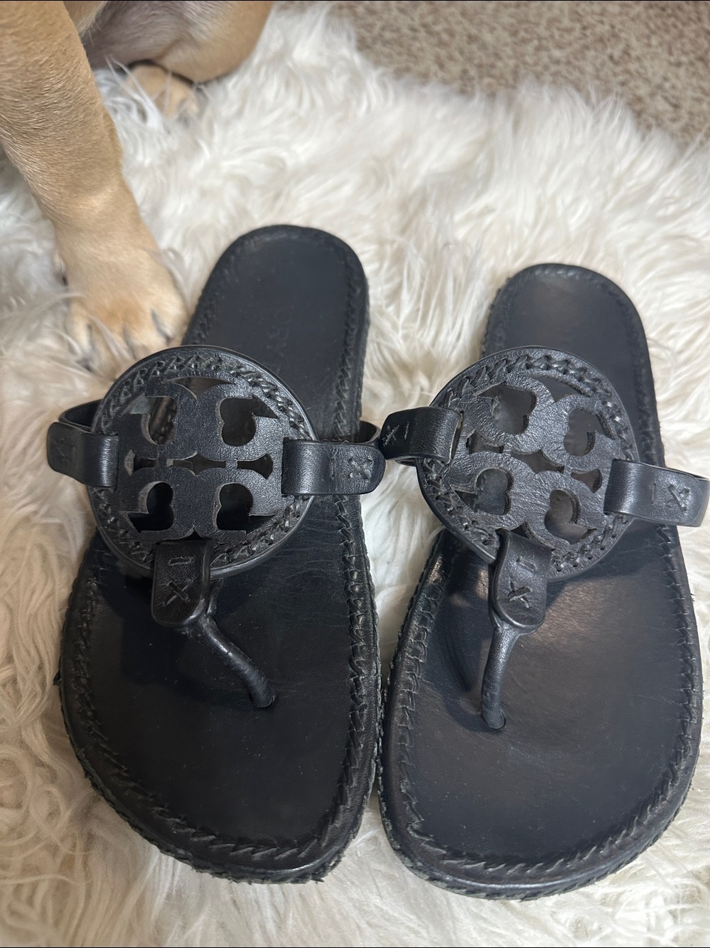 Tory Burch Black Leather Millers Thong Sandals